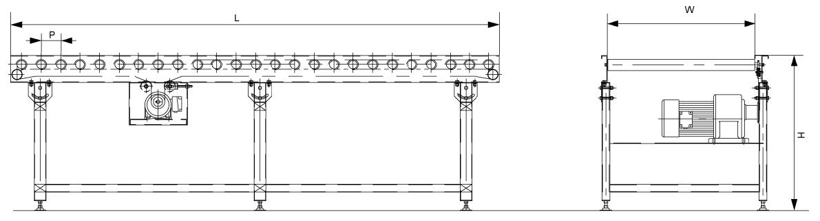 단일 스프로킷 구동 롤러 컨베이어