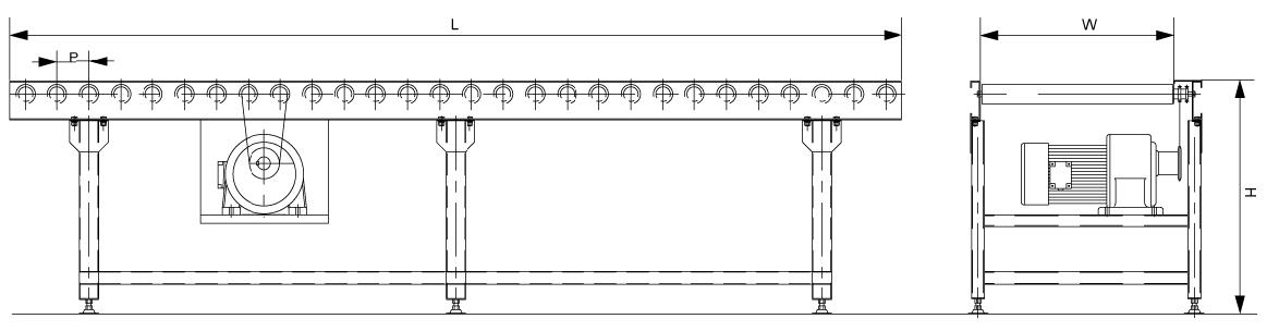 이중 스프로킷 체인 구동 롤러 컨베이어