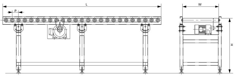 O 홈 벨트 구동 롤러 컨베이어