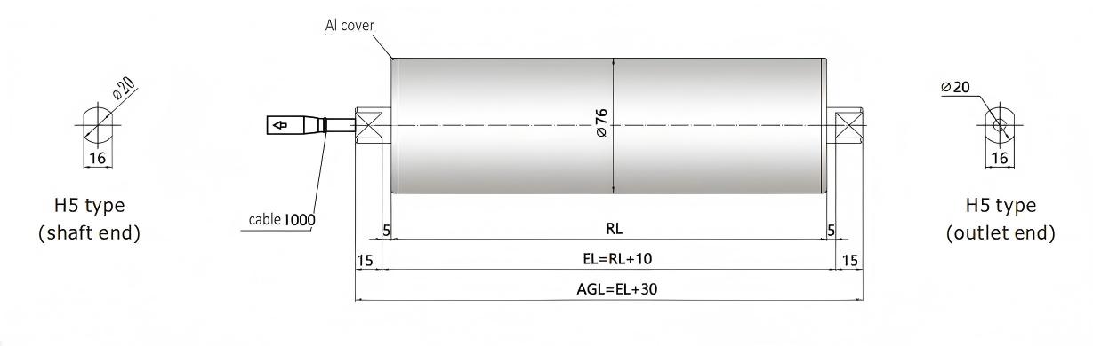 DGBL76 일반 모터 드라이브 롤러 치수