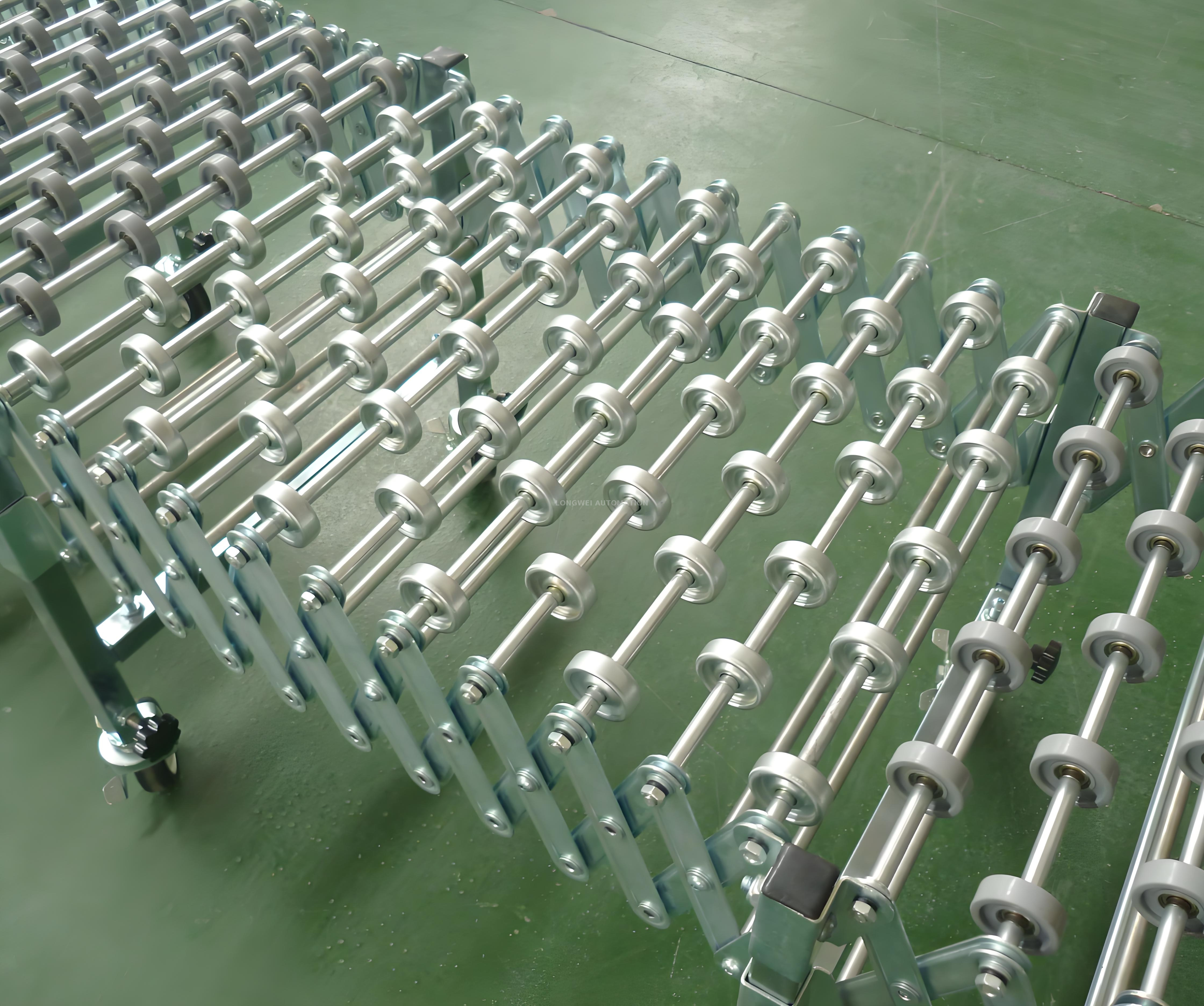 재료 취급을위한 유연한 확장 가능한 강철 스케이트 휠 컨베이어